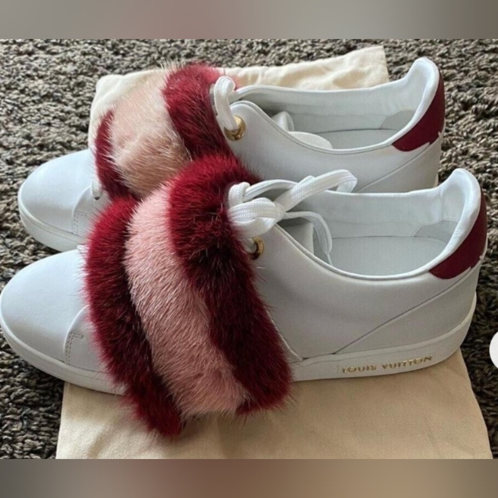 Louis Vuitton White Sneakers with Red and Pink Fur - Picture 2 of 4